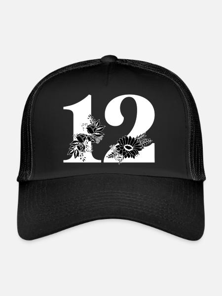 Numéro 12 floral noir -12e anniversaire floral - Casquette trucker  - noir/noir - Devant