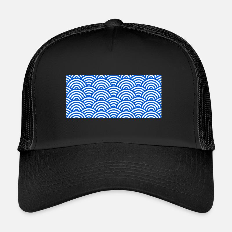Blue Sushi Waves Pattern - Trucker Cap - black/black