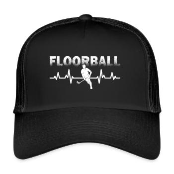 Floorball Spieler Herzlinie Floorballer Unihockey - Trucker Cap - Schwarz/Schwarz - Vorne