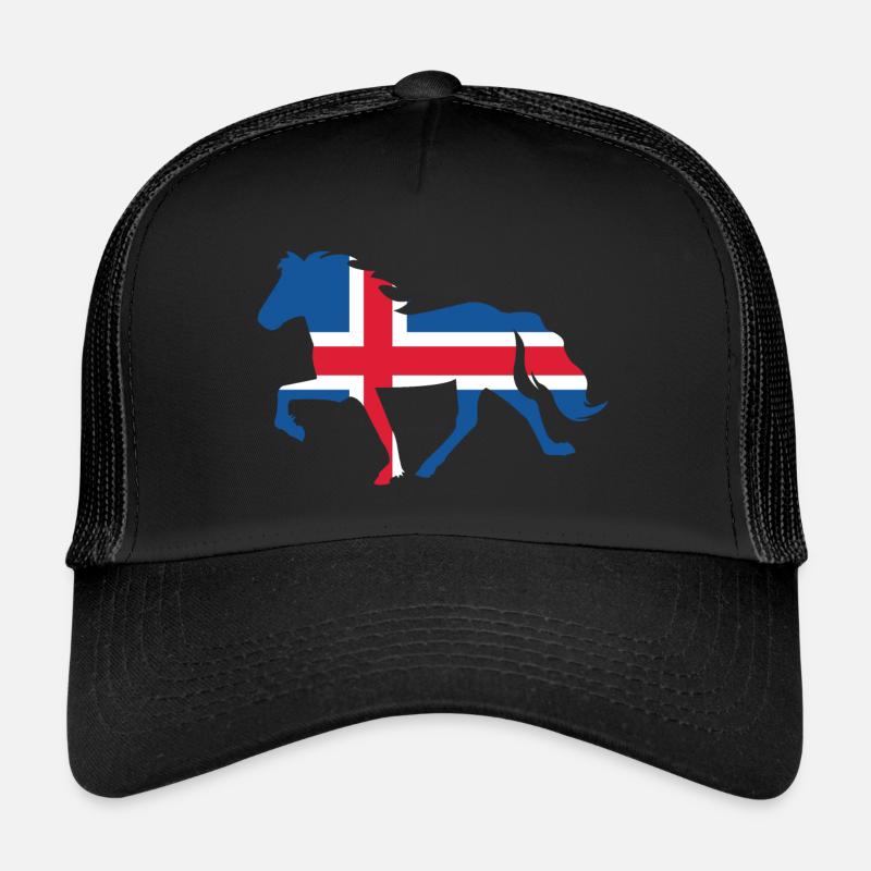 Tölltende Isländer mit isländischer Flagge - Trucker Cap - Schwarz/Schwarz