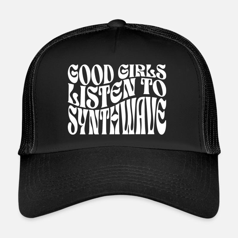 Mädchen hören Synthwave-Musik - Trucker Cap - Schwarz/Schwarz