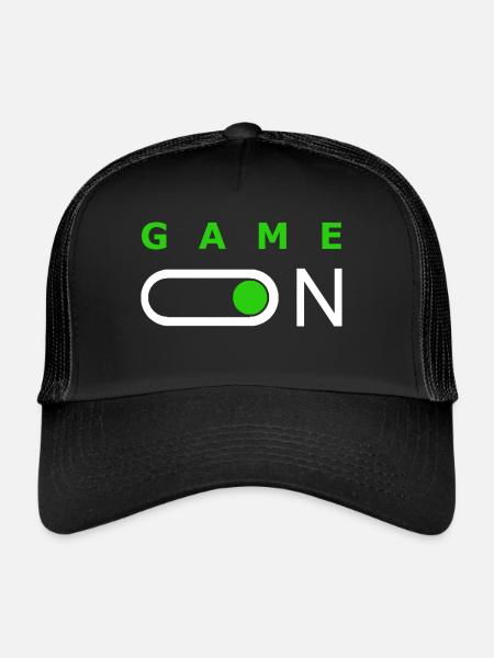 Game on T-Shirt für Sport und Gamer - Trucker Cap - Schwarz/Schwarz - Vorne