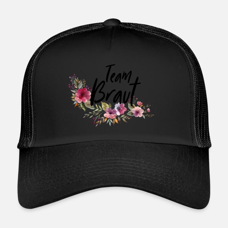Team Braut - JGA - Florale Serie - Trucker Cap - Schwarz/Schwarz