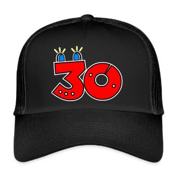 30 Blaulicht 30. Geburtstag Zahl Ziffer Lustig - Trucker Cap - Schwarz/Schwarz - Vorne