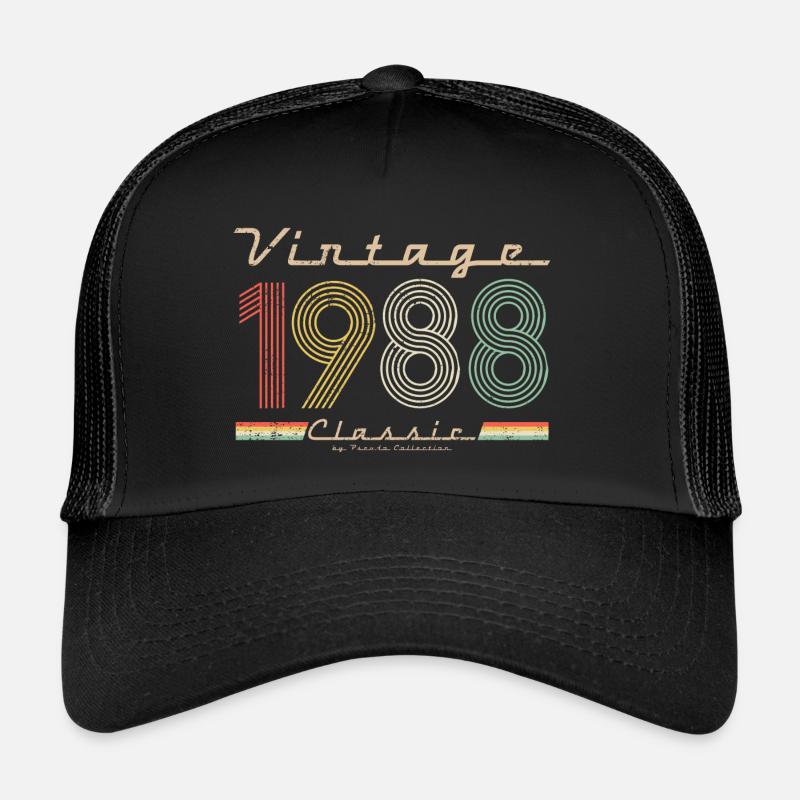 Vintage Classic 1988 Pseudo Geburtstag - Trucker Cap - Schwarz/Schwarz
