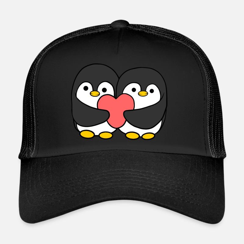 Comic Pinguin Paar das ein Herz hält Trucker Cap