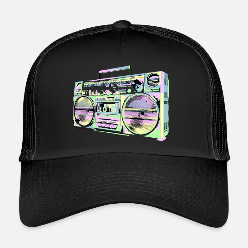 Old School 80er Vintage Retro Boombox - Trucker Cap - Schwarz/Schwarz