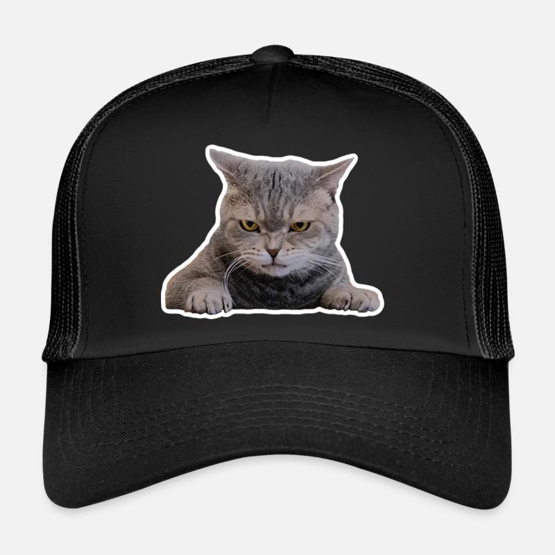 Süße, grimmige Katze - Gesicht (Geschenk) - Trucker Cap - Schwarz/Schwarz