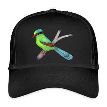 Green magpie pencil drawing - Trucker Cap - black/black - Front