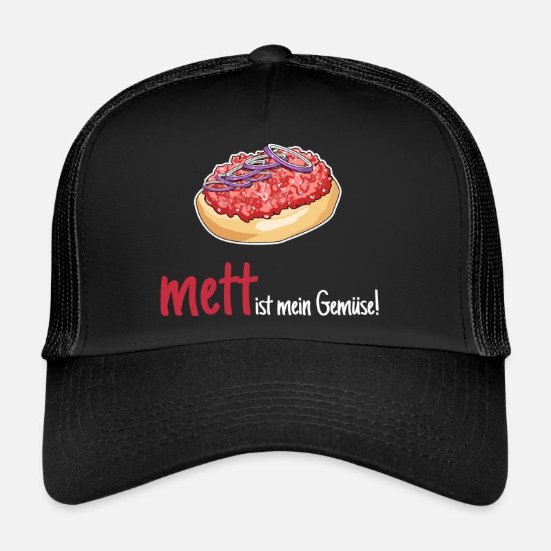 Mett Mettbrötchen Hackfleisch Lustig Geschenk - Trucker Cap - Schwarz/Schwarz