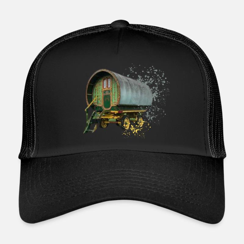 caravane gitane tirée par des chevaux, Casquette trucker 