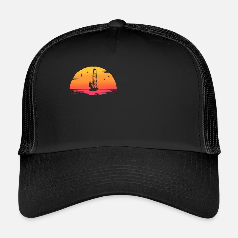 Sonnenaufgang Windsurfen Windsurfen - Trucker Cap - Schwarz/Schwarz