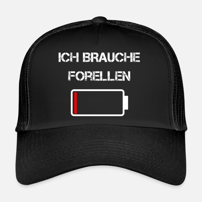 Sächsische Küche | Ich brauche Forellen - Trucker Cap - Schwarz/Schwarz