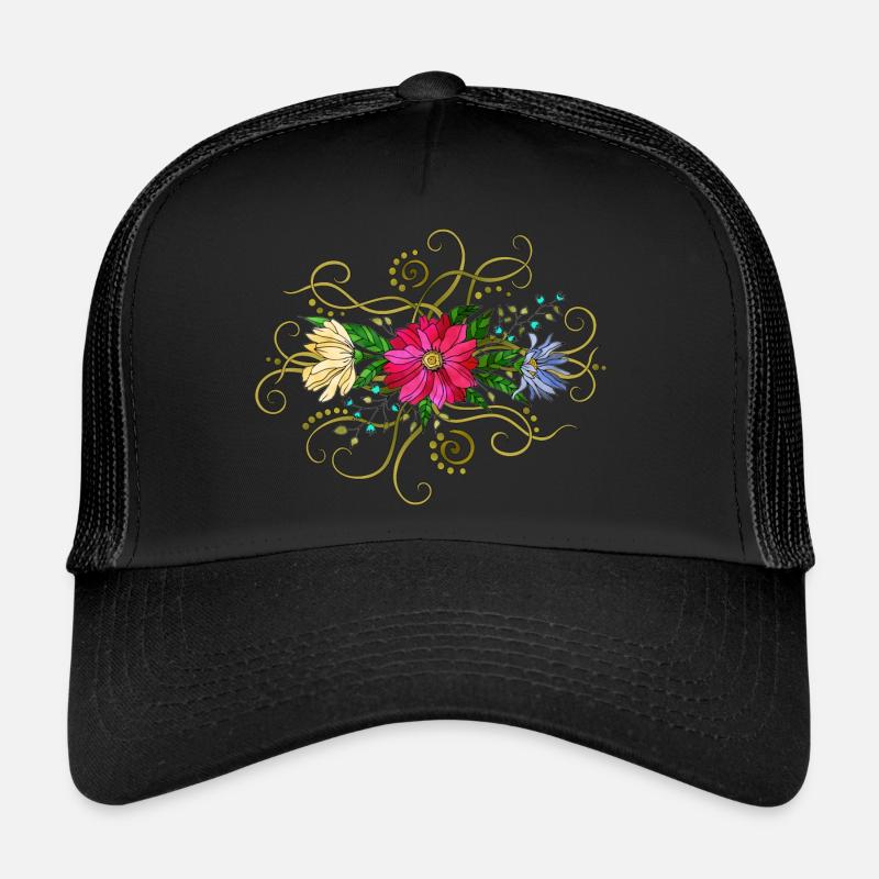 Blumen - Trucker Cap - Schwarz/Schwarz