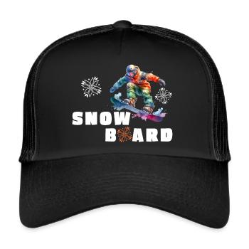 Snowboard Snowboarder Boarder Piste Winterurlaub - Trucker Cap - Schwarz/Schwarz - Vorne