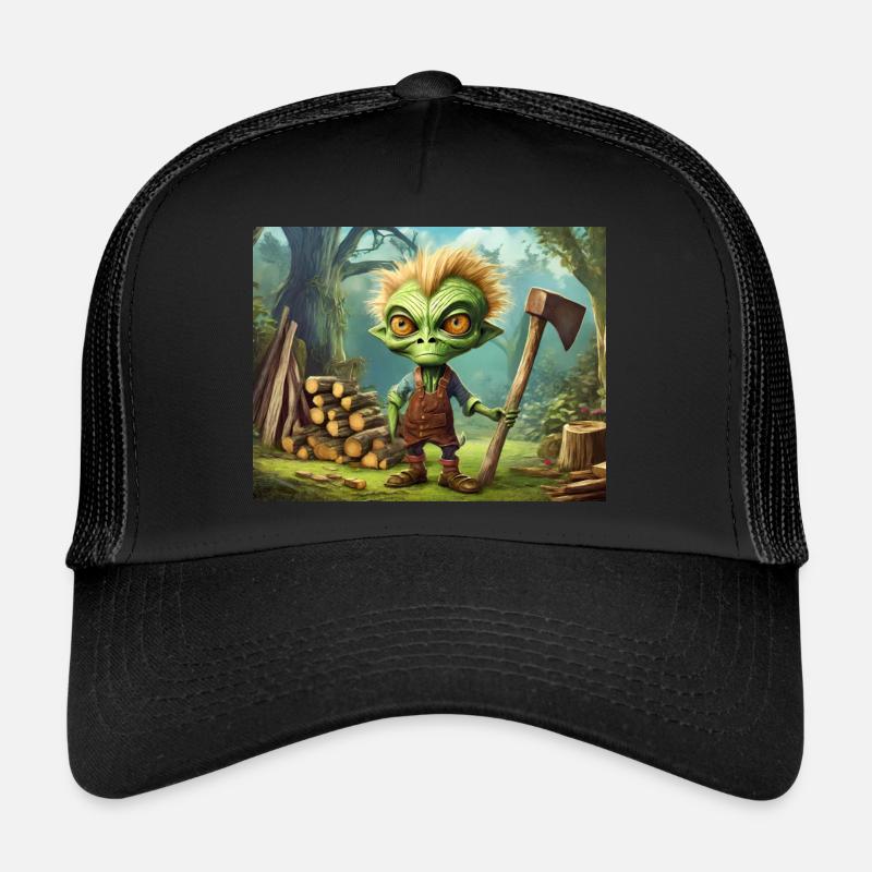 mignon petit extraterrestre rétro vert est la gravure sur bois Casquette trucker 