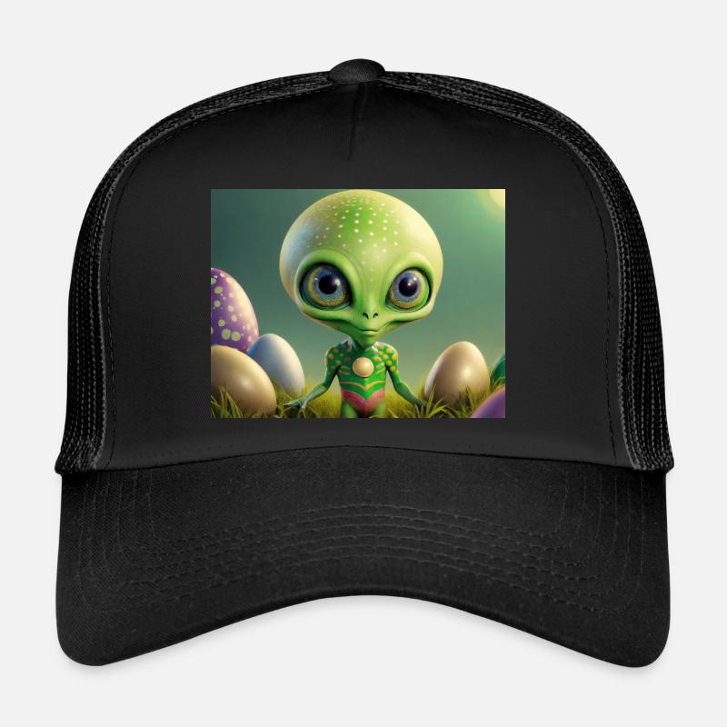 mignon petit extraterrestre rétro vert avec des œufs de pâques Casquette trucker 