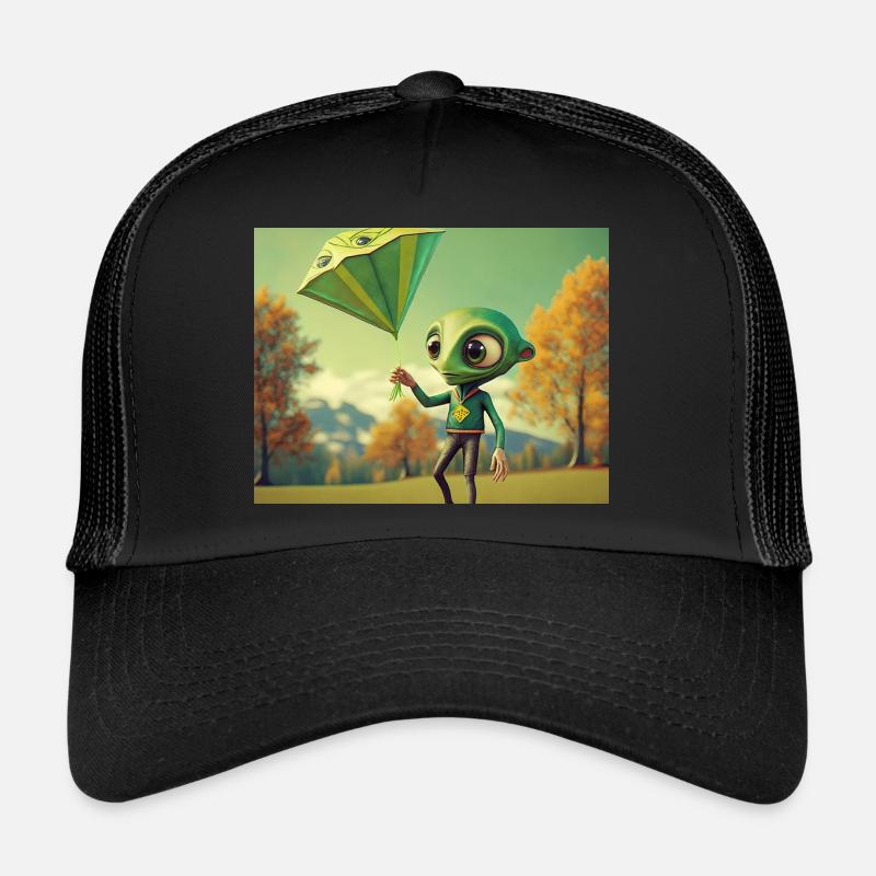 mignon petit vert rétro vintage alien voler un cerf-volant Casquette trucker 