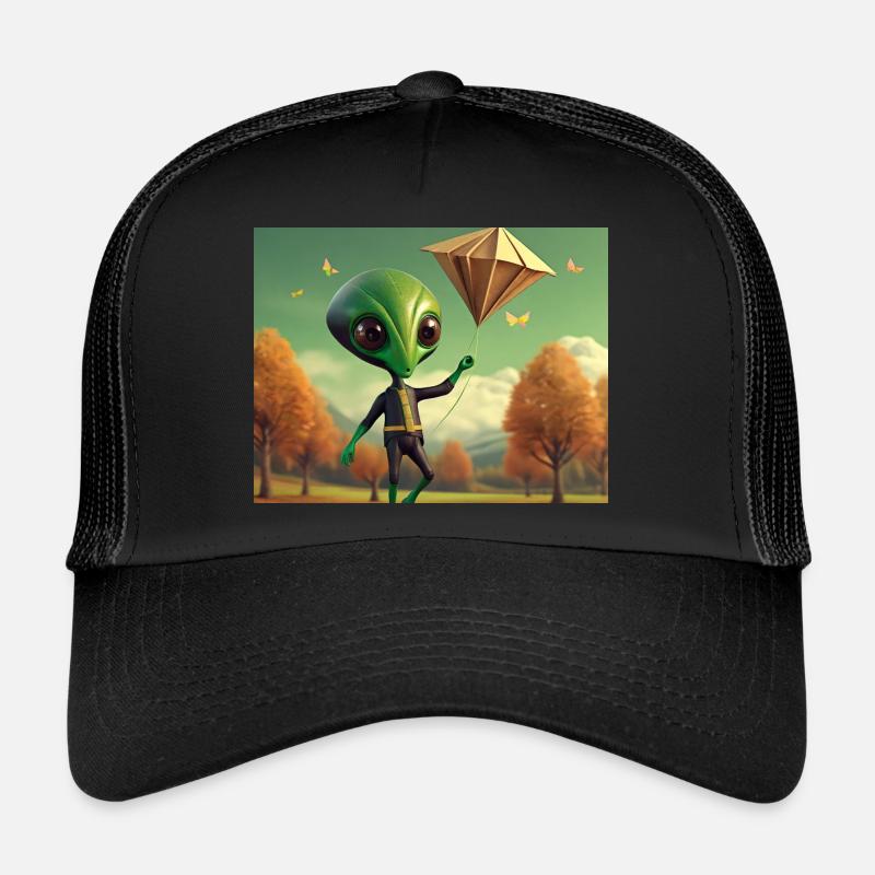 mignon petit vert rétro vintage alien voler un cerf-volant Casquette trucker 