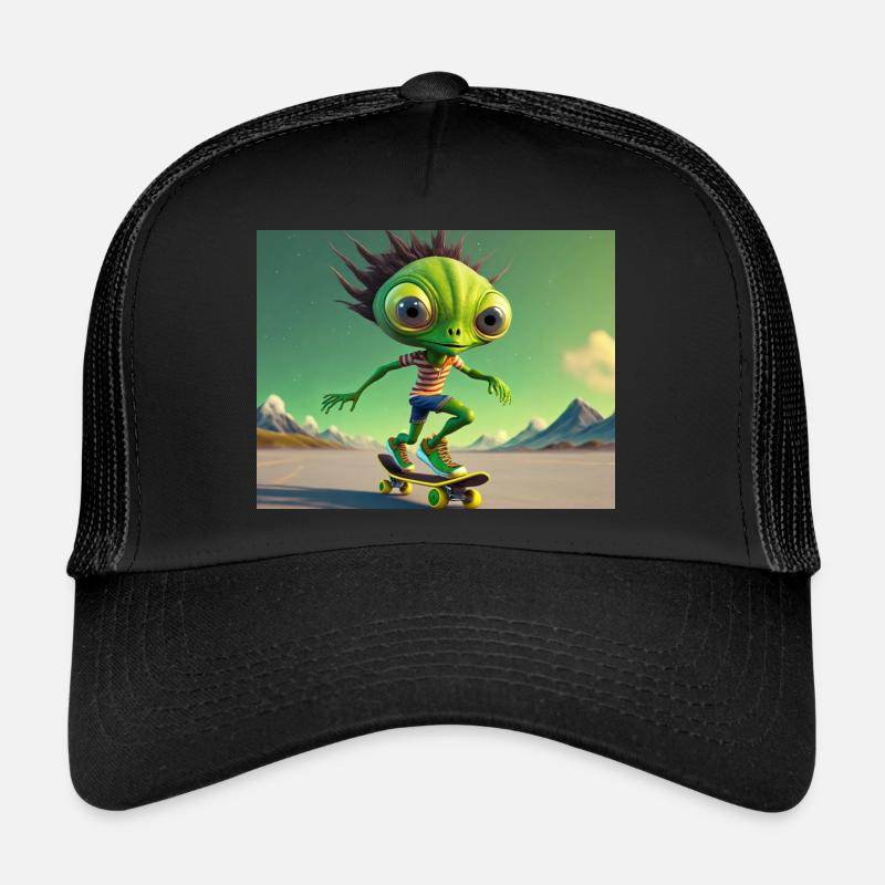 mignon petit vert rétro alien Planche à roulettes Casquette trucker 