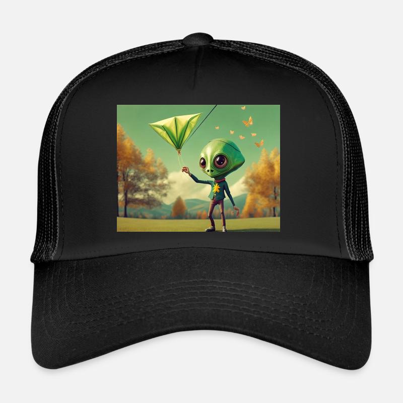 mignon petit vert rétro vintage alien voler un cerf-volant Casquette trucker 