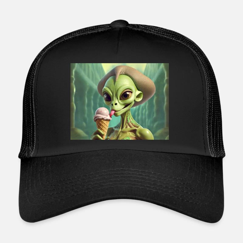 Alien gris à la surface de la lune – manger de la crème glacée Casquette trucker 