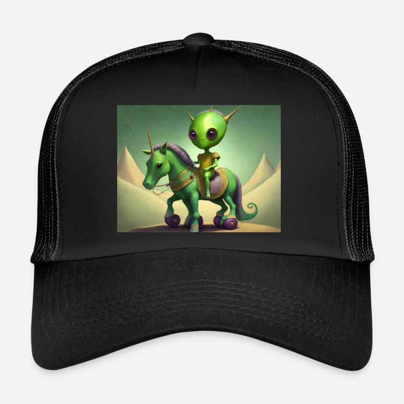 mignon petit extraterrestre vintage vert chevauchant un cheval Casquette trucker 