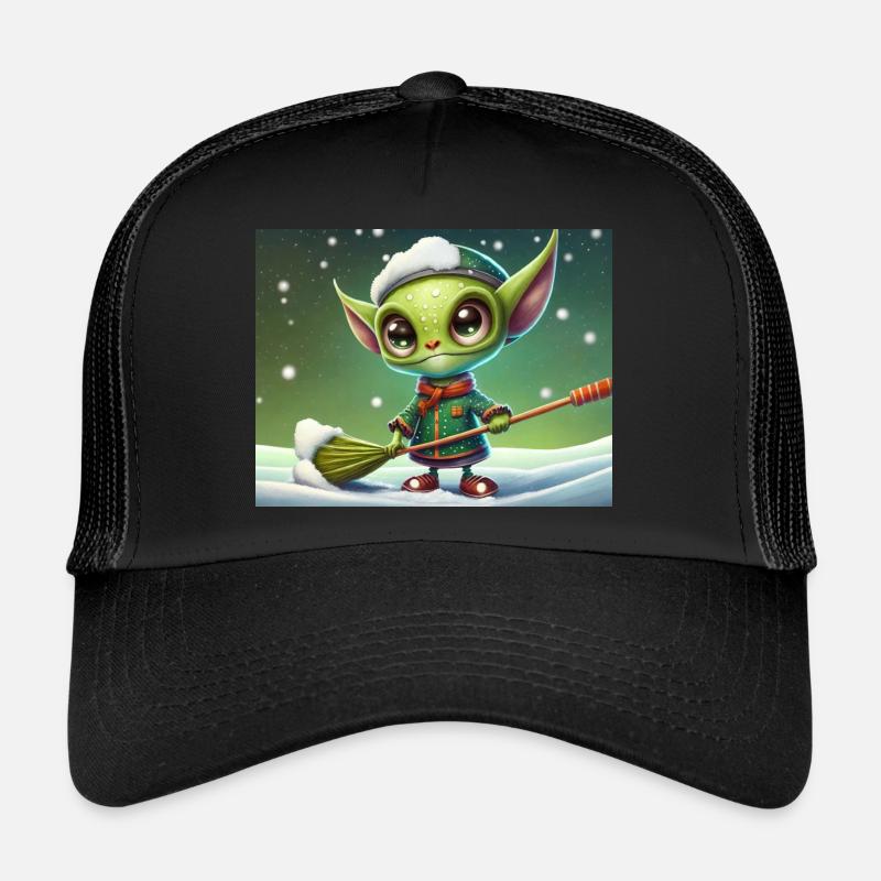 mignon petit extraterrestre rétro vert pelletant la neige Casquette trucker 