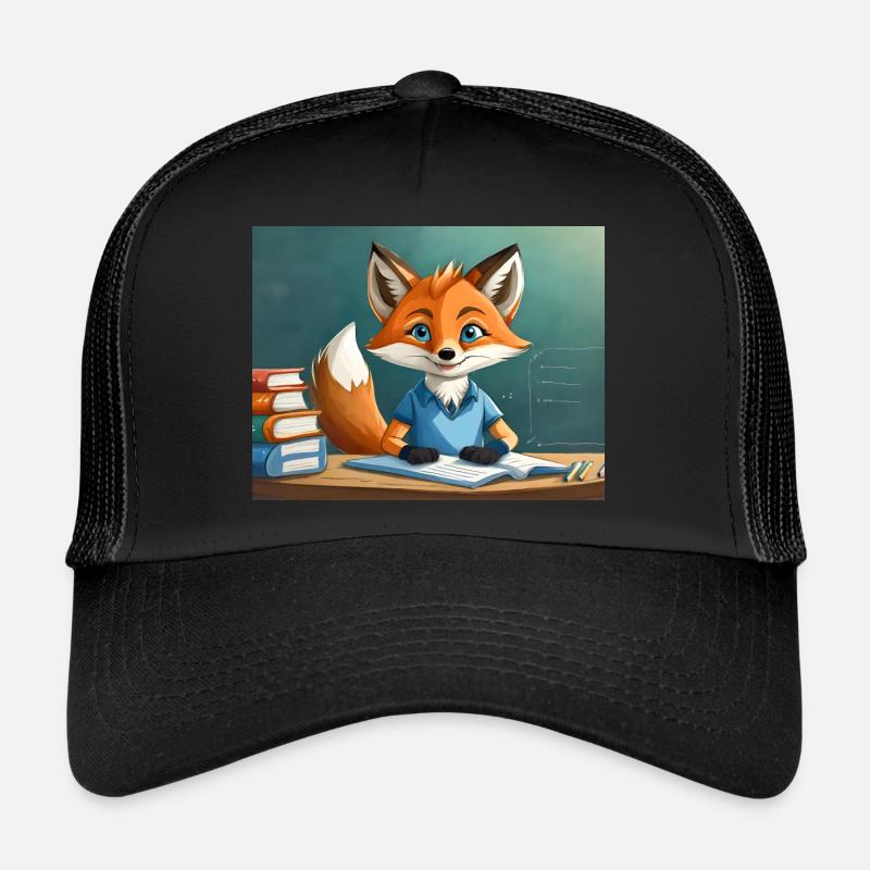 Niedlicher kleiner Teufel Fuchs Alltag – liest - Trucker Cap - Schwarz/Schwarz