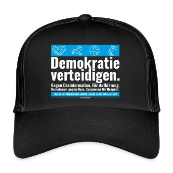 Mimikama Demokratie verteidigen - Trucker Cap - Schwarz/Schwarz - Vorne