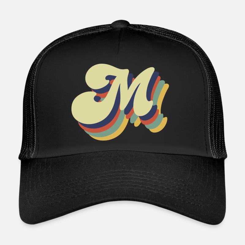 Lettre m rétro - Casquette trucker  - noir/noir