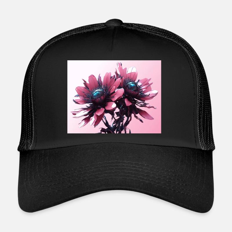 Cyberpunk-Blumen - Trucker Cap - Schwarz/Schwarz