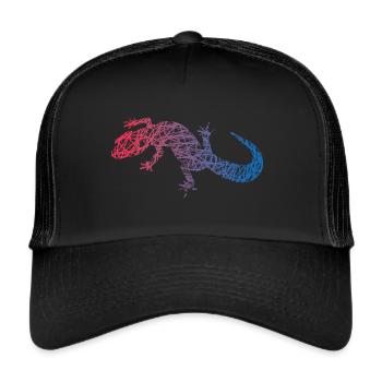 Echse Kritzelei Farben Eidechse Gecko - Trucker Cap - Schwarz/Schwarz - Vorne