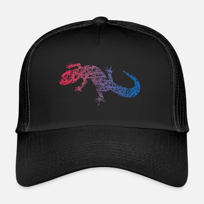 Echse Kritzelei Farben Eidechse Gecko - Trucker Cap - Schwarz/Schwarz