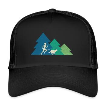 Canicross Geländelauf mit Hund Canicross Läuferin - Trucker Cap - Schwarz/Schwarz - Vorne