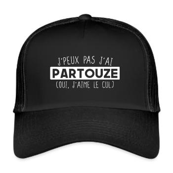 J'peux pas j'ai partouze cadeau drôle humour sexe - Casquette trucker  - noir/noir - Devant
