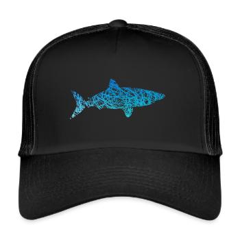 Weisser Hai Kritzelei Farben Haifisch - Trucker Cap - Schwarz/Schwarz - Vorne