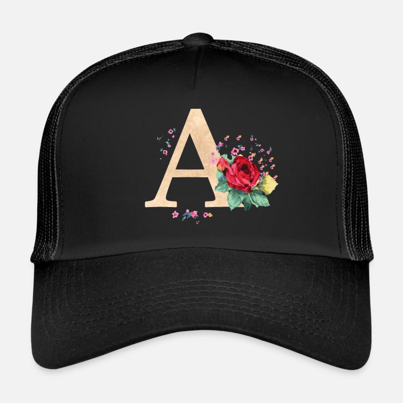 Lettre initiale lettre A initiales roses Casquette trucker 