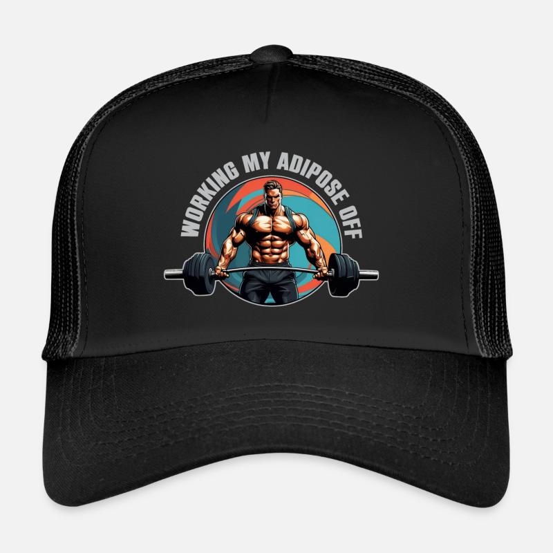 Bodybuilder with barbell hard workout Trucker Cap