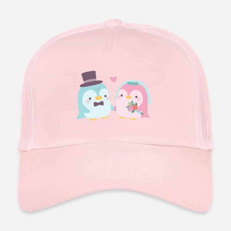Marié mignon de pingouin et couples de mariage de mariée Casquette trucker 