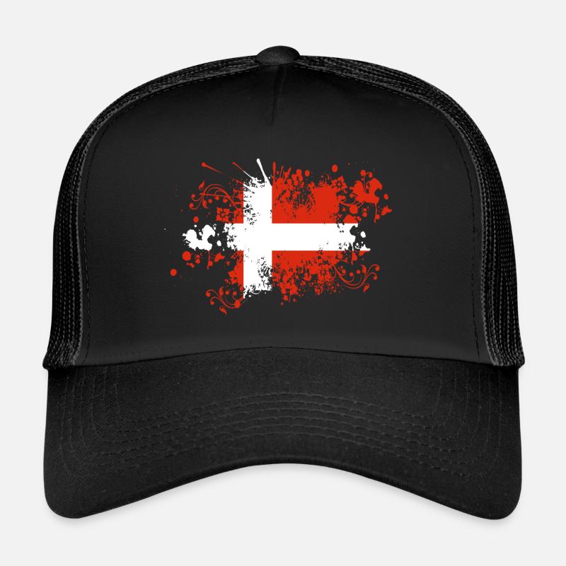 Drapeau du Danemark Brosse Copenhague éclaboussures de peinture DK Casquette trucker 