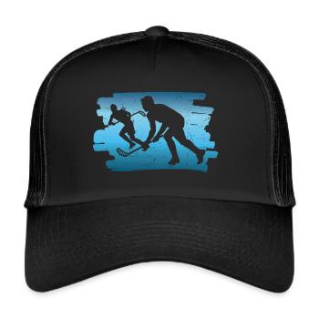 Floorball Unihockey Spiel Motiv Floorball Spieler - Trucker Cap - Schwarz/Schwarz - Vorne