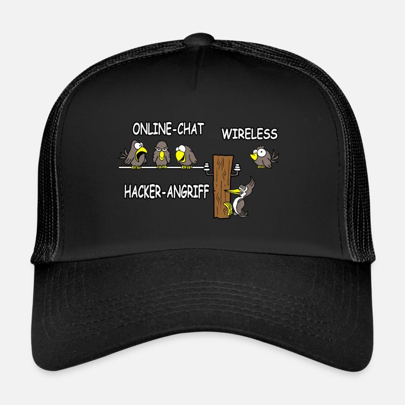 Online Chat wireless Hacker Angriff - Trucker Cap - Schwarz/Schwarz
