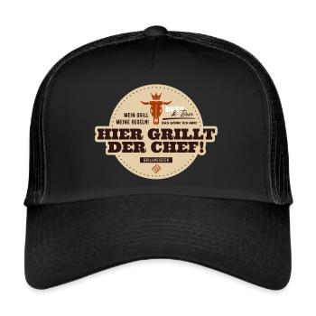 GRILLMEISTER HIER GRILLT DER CHEF v1B - Trucker Cap - Schwarz/Schwarz - Vorne