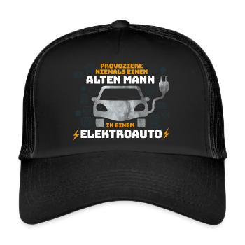 Elektroauto - T-Shirt - Alter Mann - Trucker Cap - Schwarz/Schwarz - Vorne