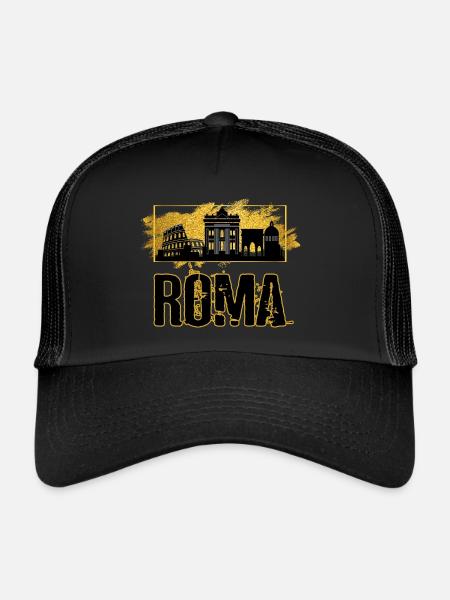 Rome Roma Italy City Skyline Gold Home Love - Trucker Cap - black/black - Front
