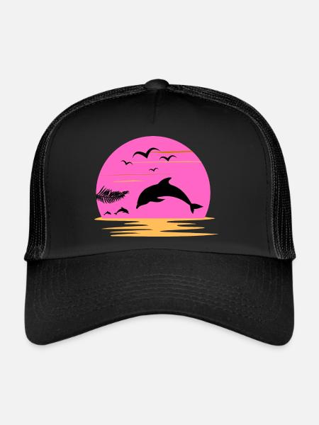 Dauphin Coucher Soleil Rose Aventure Fille Femme - Casquette trucker  - noir/noir - Devant
