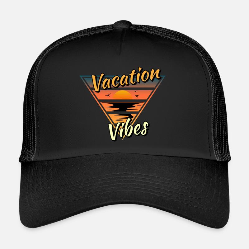 Retro Sommer Strand Sonne Urlaub - Trucker Cap - Schwarz/Schwarz