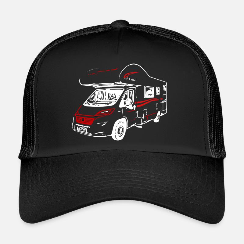 Motorhome Alcove Camping Desgin White/Red - Trucker Cap - black/black