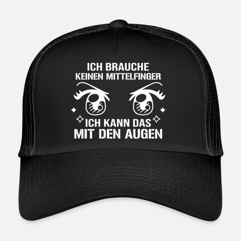 Mittelfinger Augen - Spruch Statement Sarkasmus - Trucker Cap - Schwarz/Schwarz